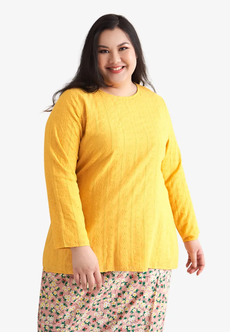 Kamela Raya Eyelet Collection Eyelet Kurung Top - Yellow