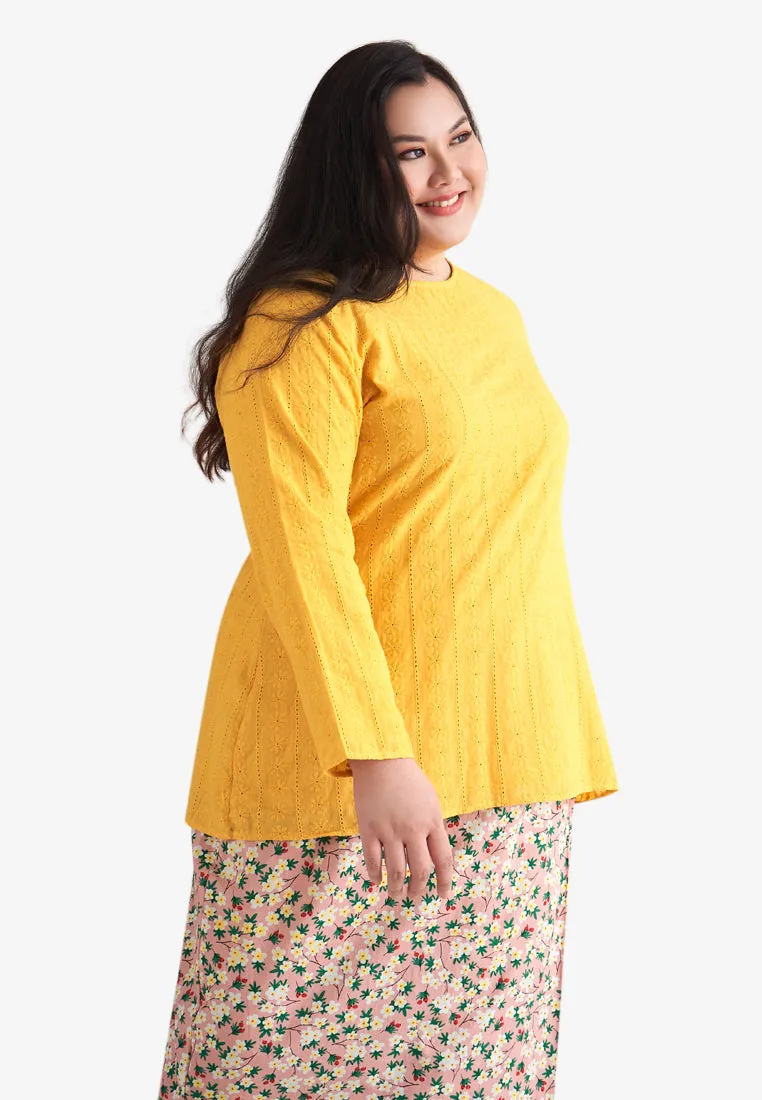 Kamela Raya Eyelet Collection Eyelet Kurung Top - Yellow