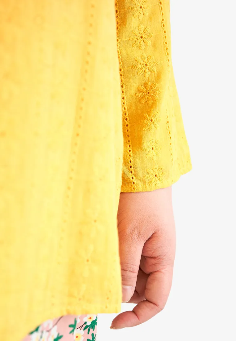 Kamela Raya Eyelet Collection Eyelet Kurung Top - Yellow