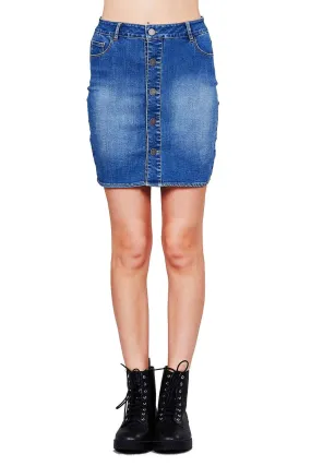 Khanomak Women's Button Front Denim Washed 5 pockets Mini Short Skirt