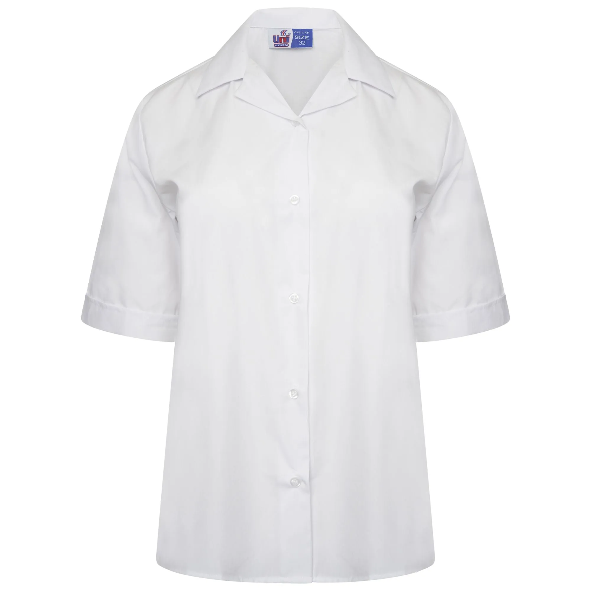 Kids Girls Revere Collar Blouse School Uniform White Shirts Short Sleeve Smart