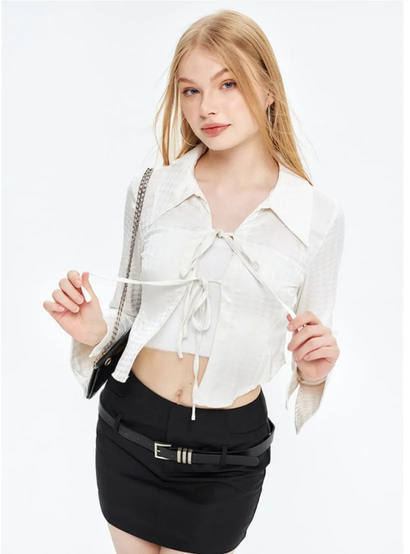 Lapel Lace Up Long Sleeve Shirt