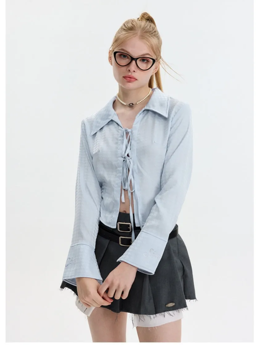 Lapel Lace Up Long Sleeve Shirt