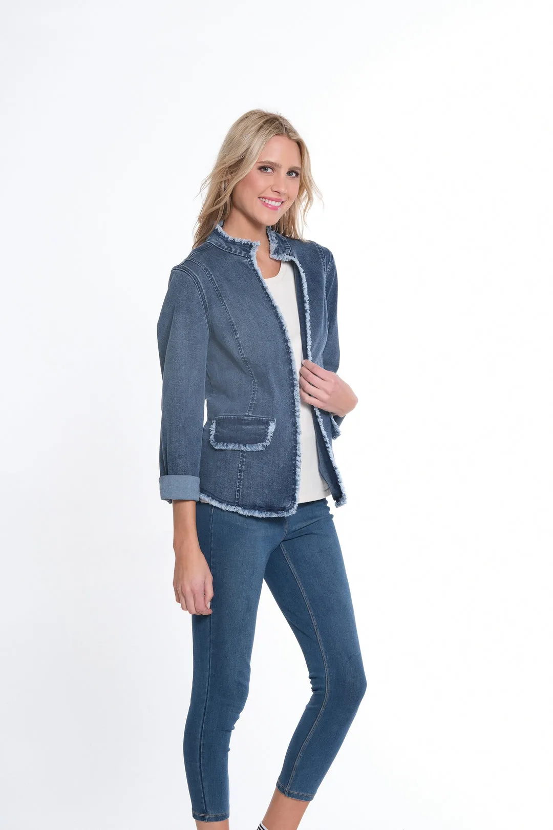 Lightweight Denim Jacket w/ Stand Up Collar by Multiples