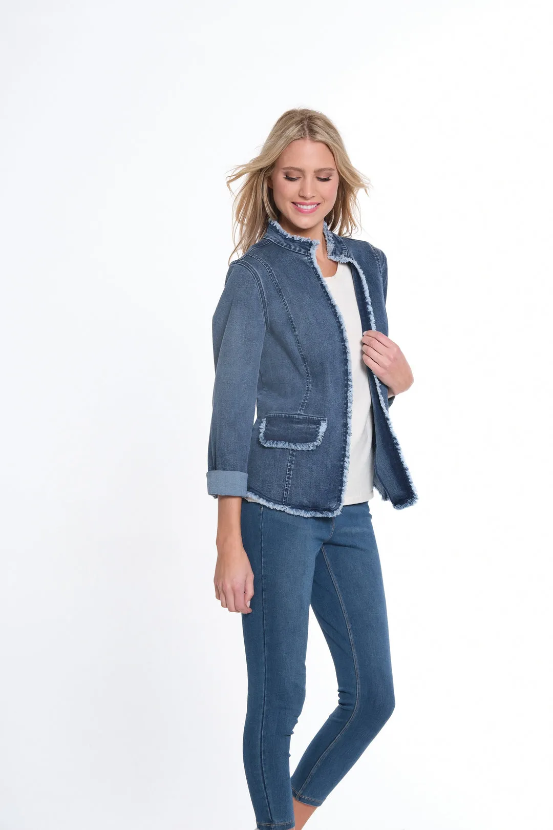 Lightweight Denim Jacket w/ Stand Up Collar by Multiples