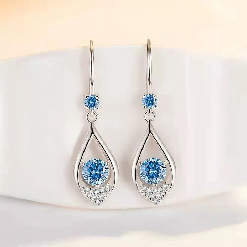 Long Water Drop Crystal Diamond Earrings