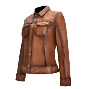 M258COC - Cuadra maple military blouson leather jacket for women