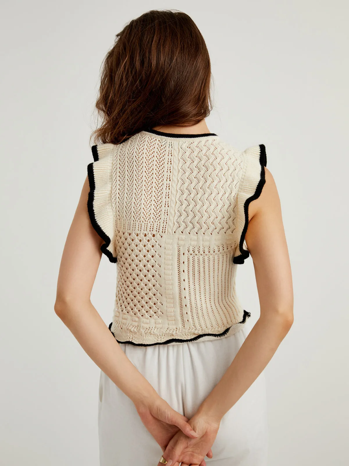 Maze Crochet Eyelet Trendy Flounce Tank Top