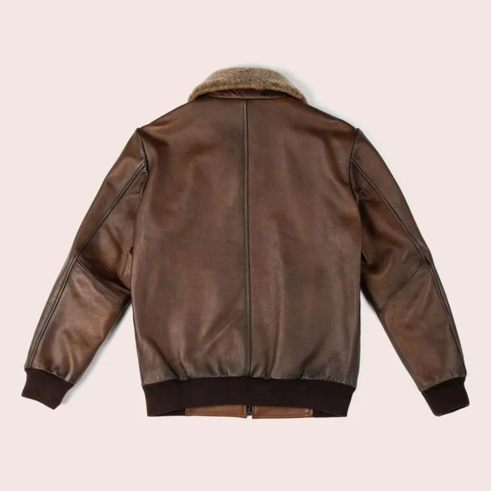 Men's Genuine Leather G-1 Flight Bomber Jacket in Chocolate Brown