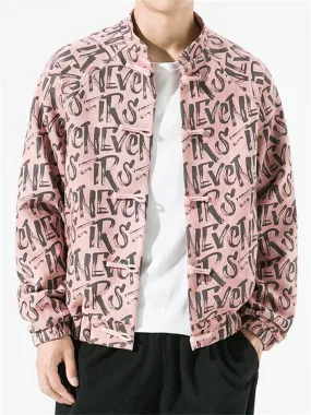 Men's Trendy All-Over Letter Print Short Faux Suede Jacket