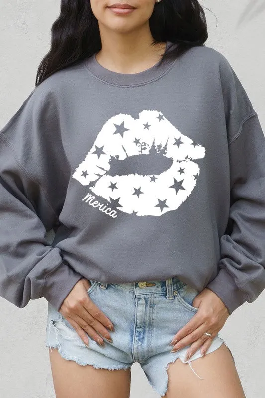 Merica Lips Graphic Fleece Sweatshirts