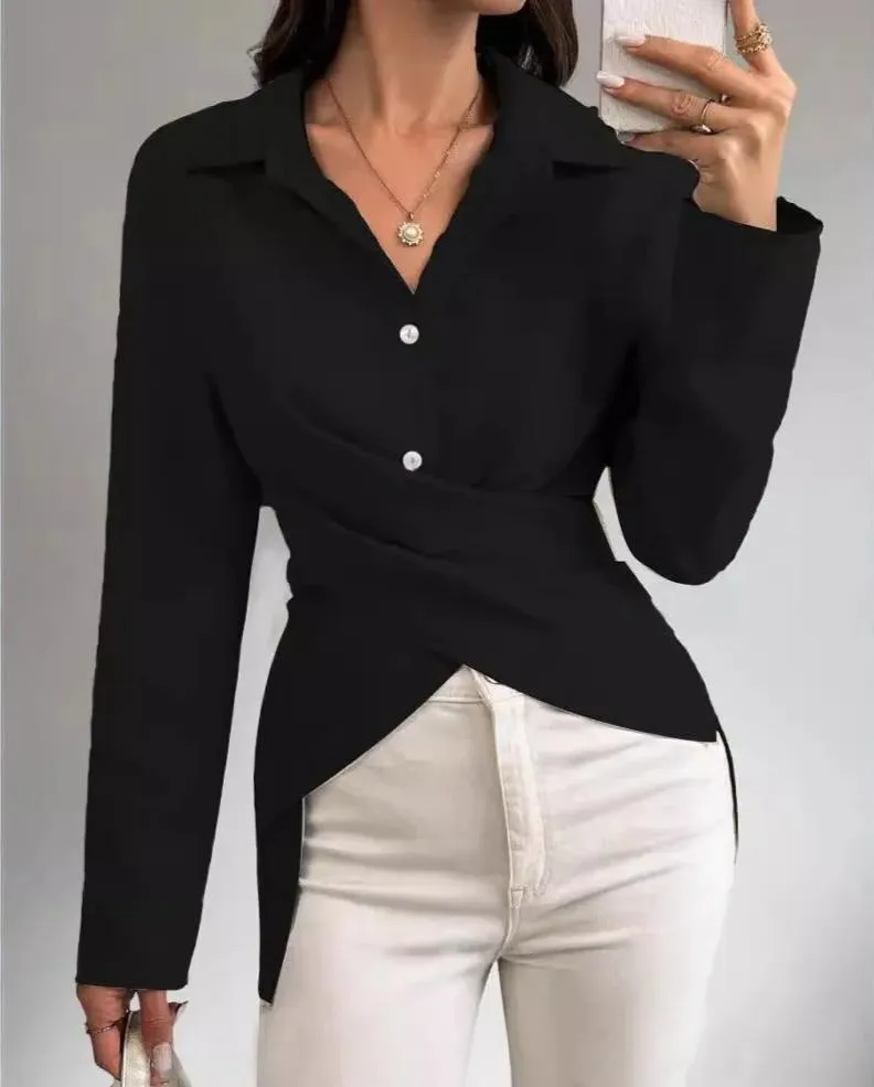 Mirabelle - Elegant Cross-Top Long-Sleeve Shirt for Women