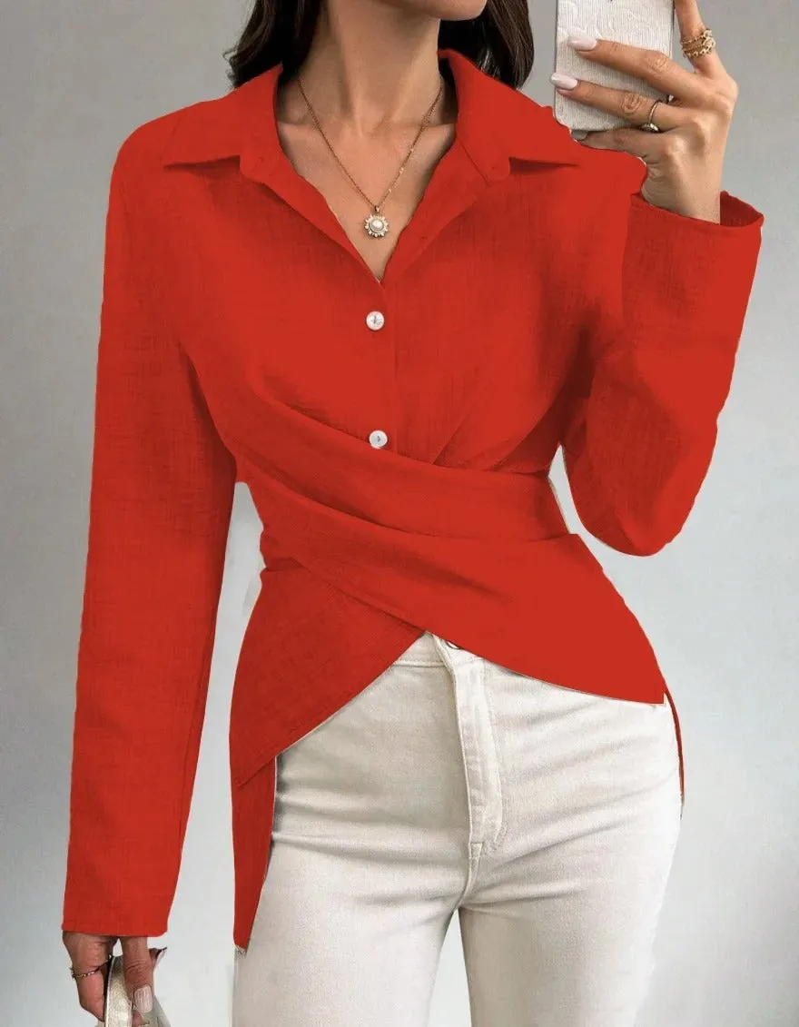 Mirabelle - Elegant Cross-Top Long-Sleeve Shirt for Women