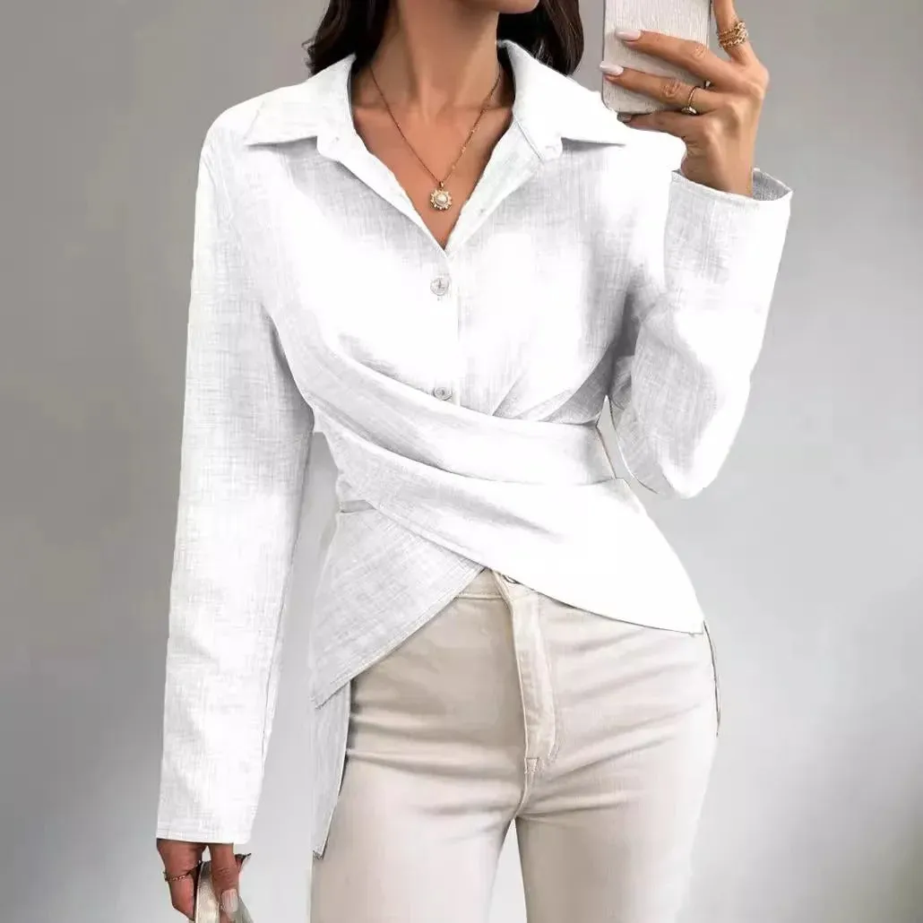 Mirabelle - Elegant Cross-Top Long-Sleeve Shirt for Women