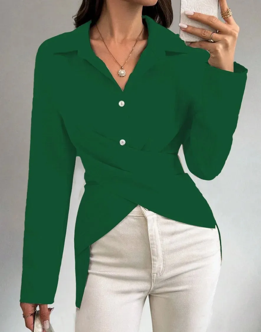 Mirabelle - Elegant Cross-Top Long-Sleeve Shirt for Women