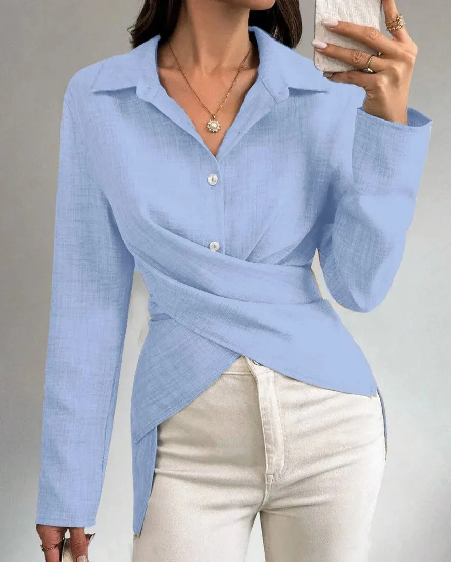 Mirabelle - Elegant Cross-Top Long-Sleeve Shirt for Women