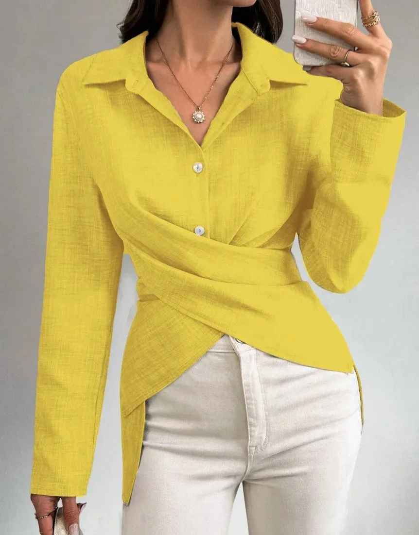 Mirabelle - Elegant Cross-Top Long-Sleeve Shirt for Women