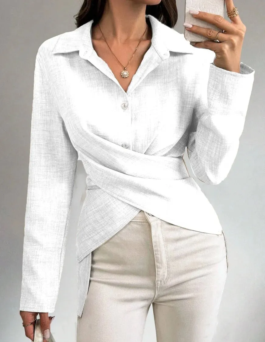 Mirabelle - Elegant Cross-Top Long-Sleeve Shirt for Women