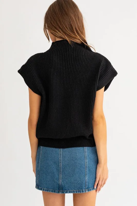 Mock Turtle Neck Cap Sleeve Sweater Vest