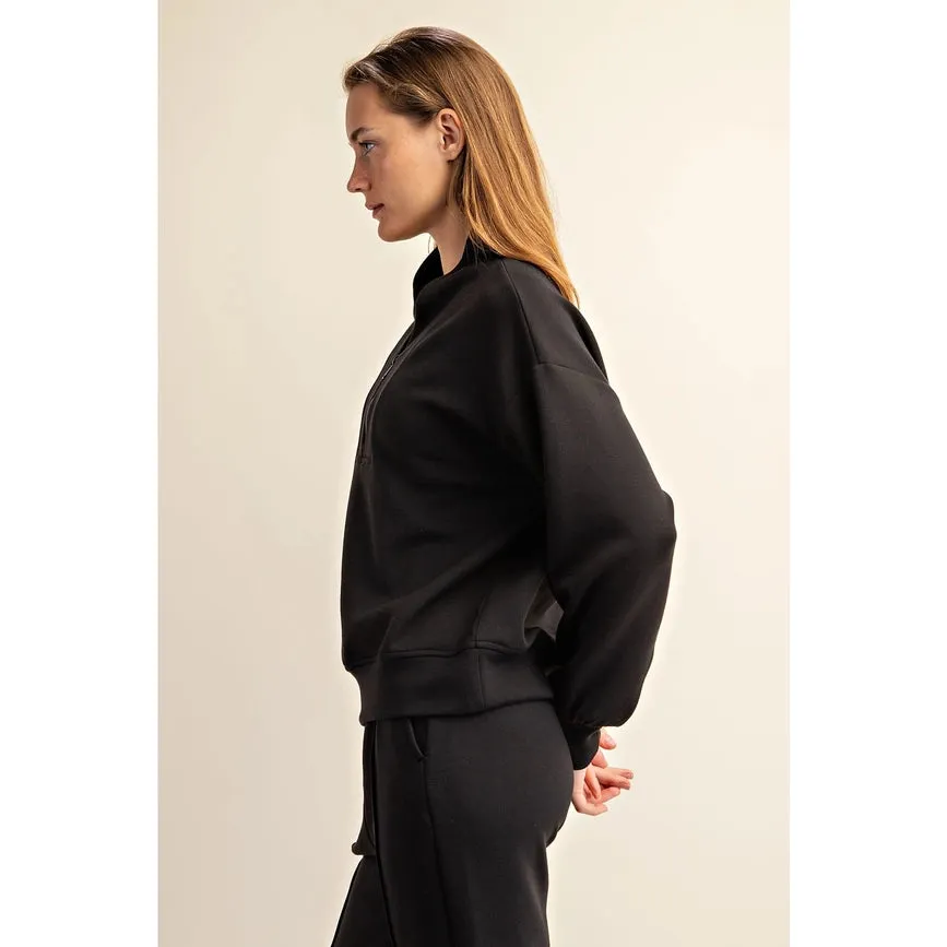 Modal Poly Span Scuba Luxe Half Zip Jacket Black