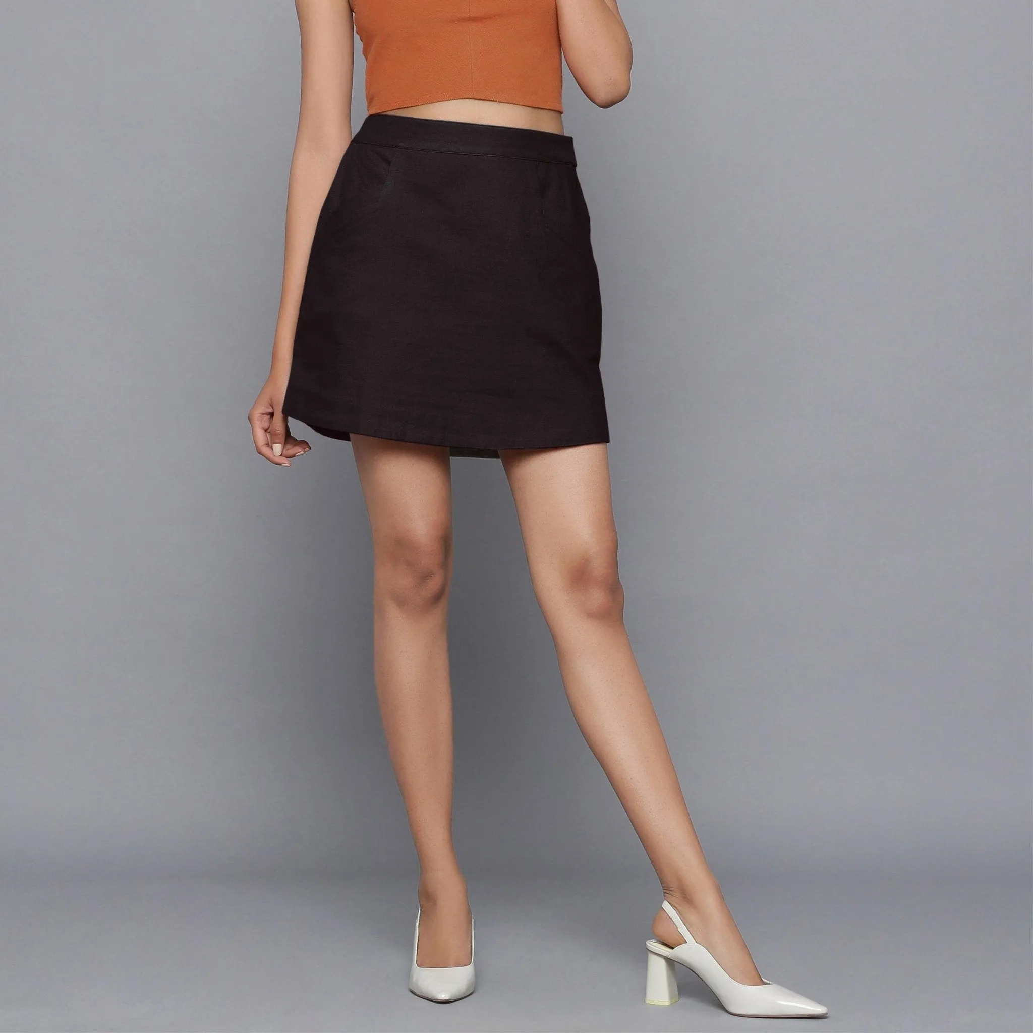 Moonlight Black Warm Cotton Flannel Mini Pencil Skirt