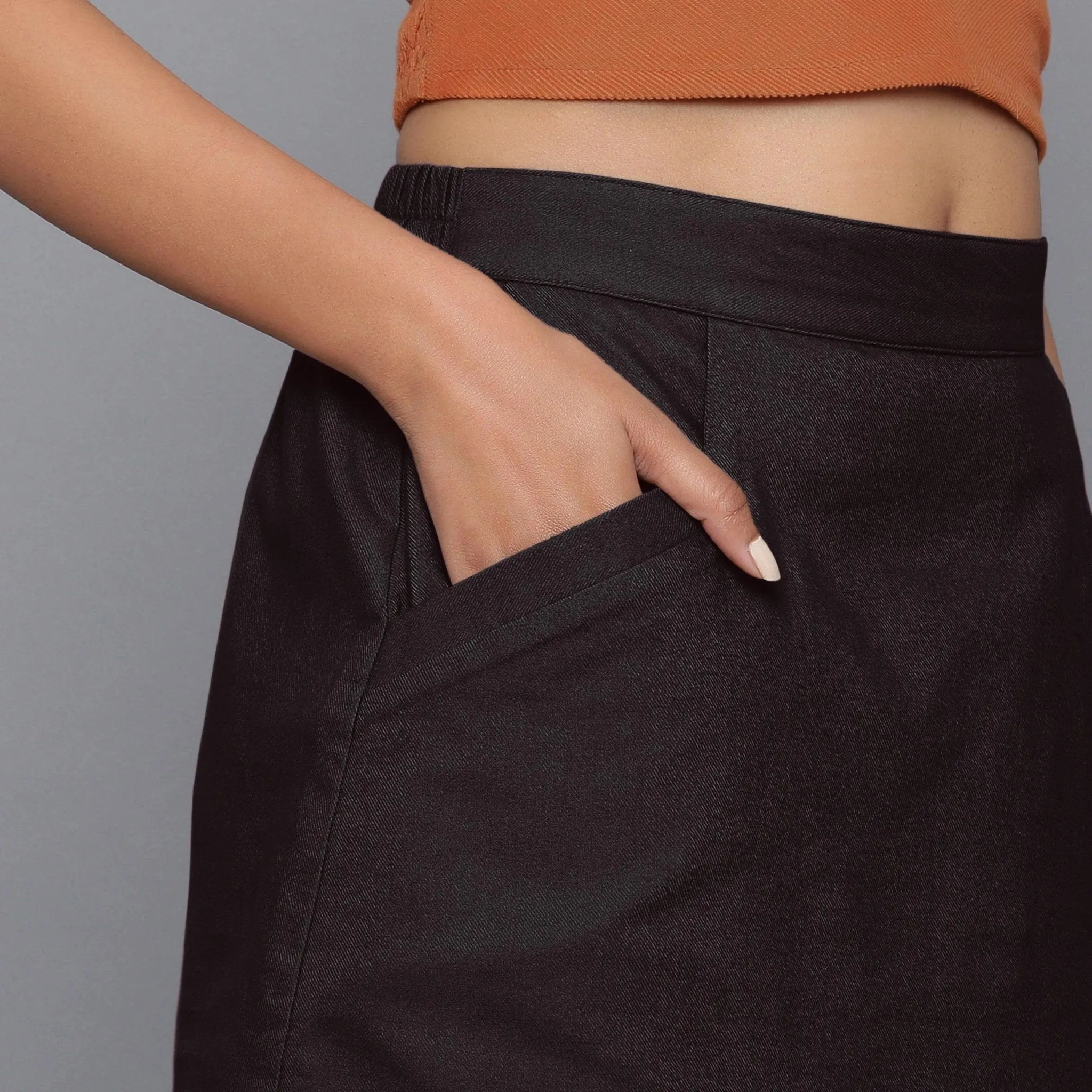 Moonlight Black Warm Cotton Flannel Mini Pencil Skirt