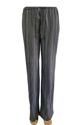 Natural Striped Wide Leg Pants With Drawstring & Pockets