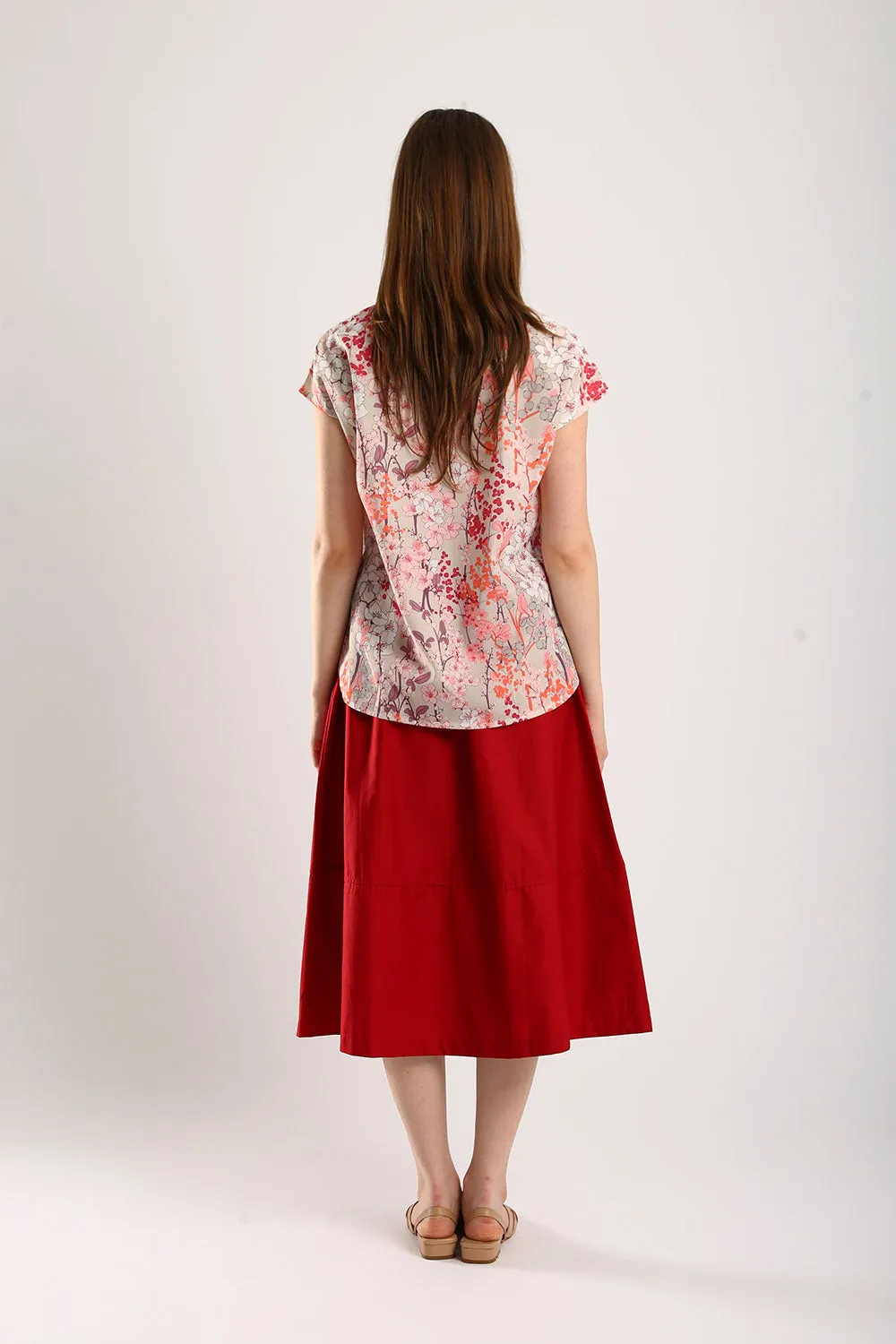 Naura Cotton Elasticized Waistband A-Line Skirts in Red