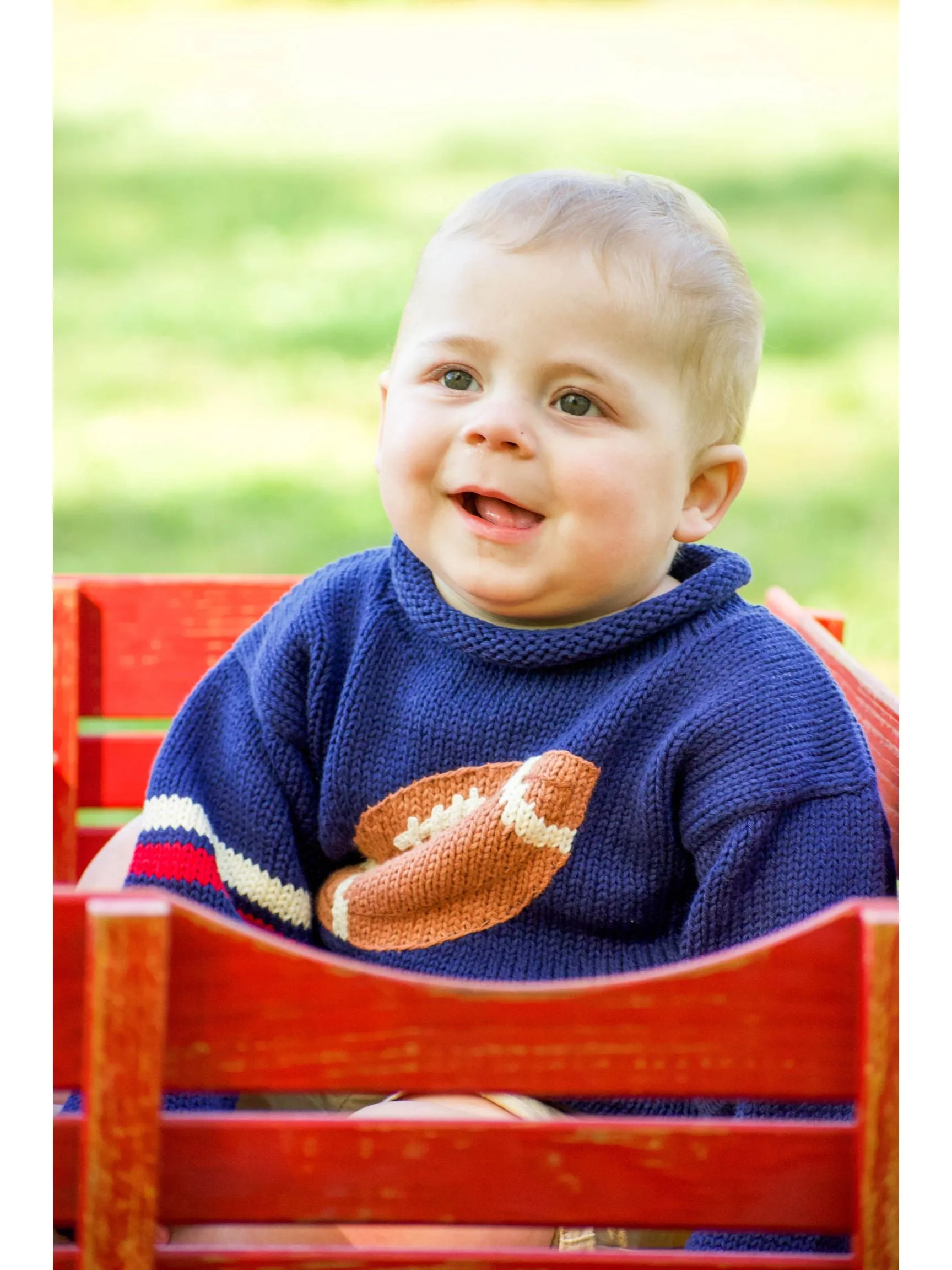 Navy and Red Football Roll Neck Sweater