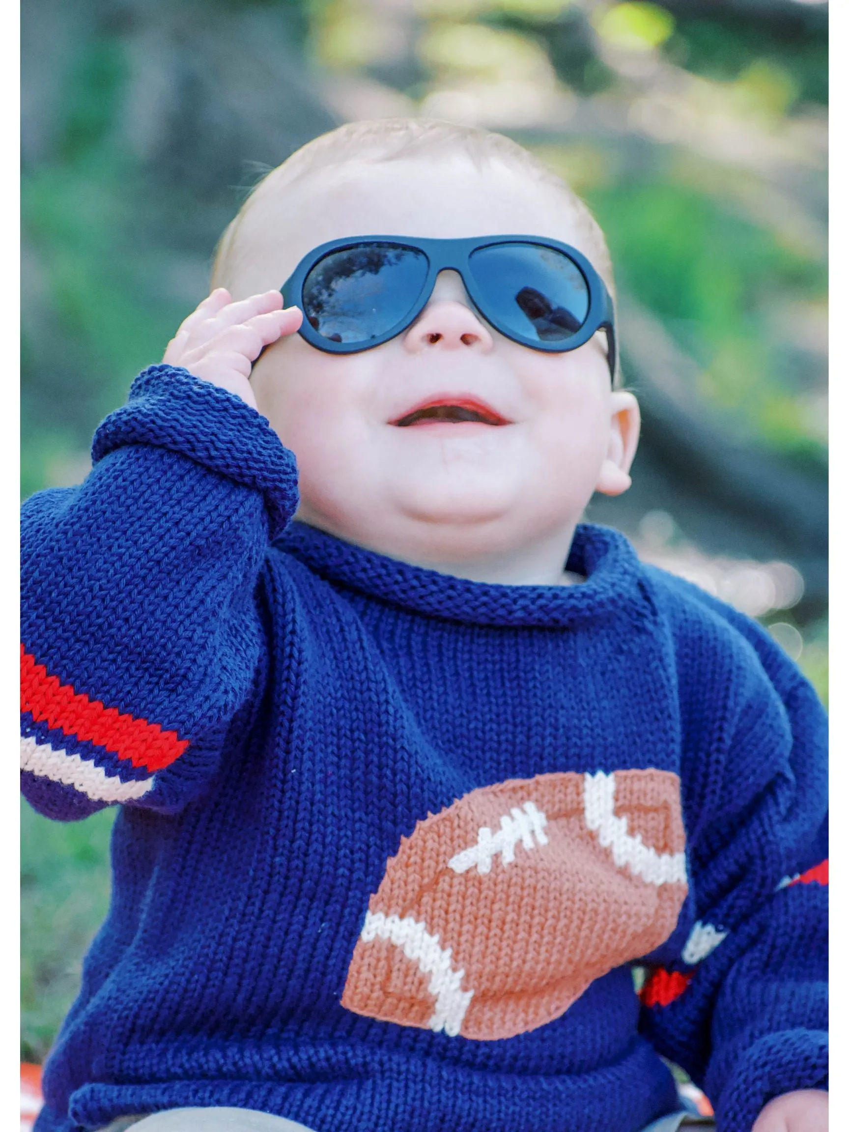 Navy and Red Football Roll Neck Sweater