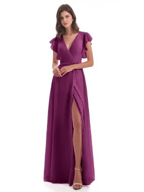 Orchid Bridesmaids Dresses Hope Charming V Neck Long Chiffon Bridesmaid Dresses