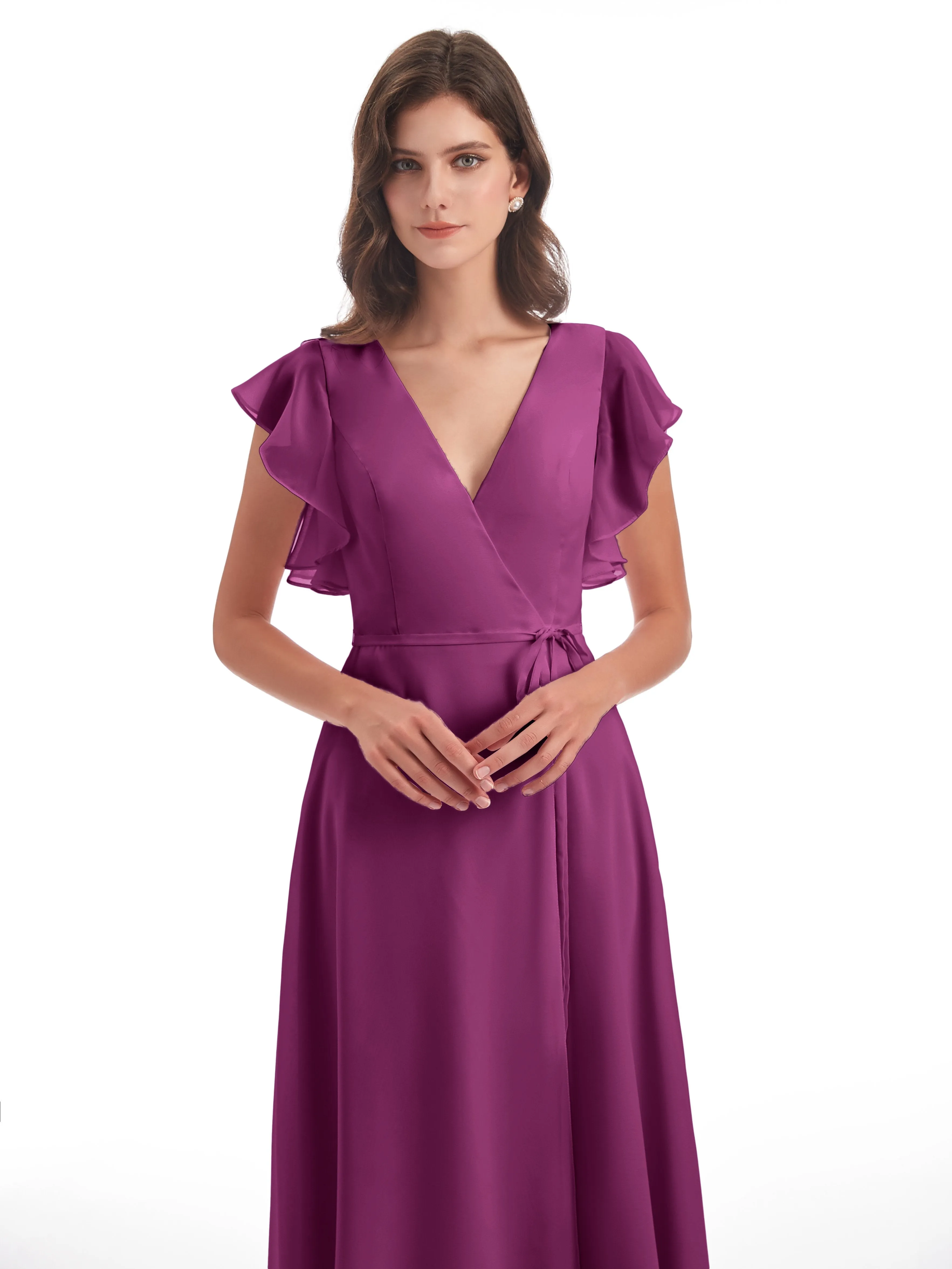 Orchid Bridesmaids Dresses Hope Charming V Neck Long Chiffon Bridesmaid Dresses