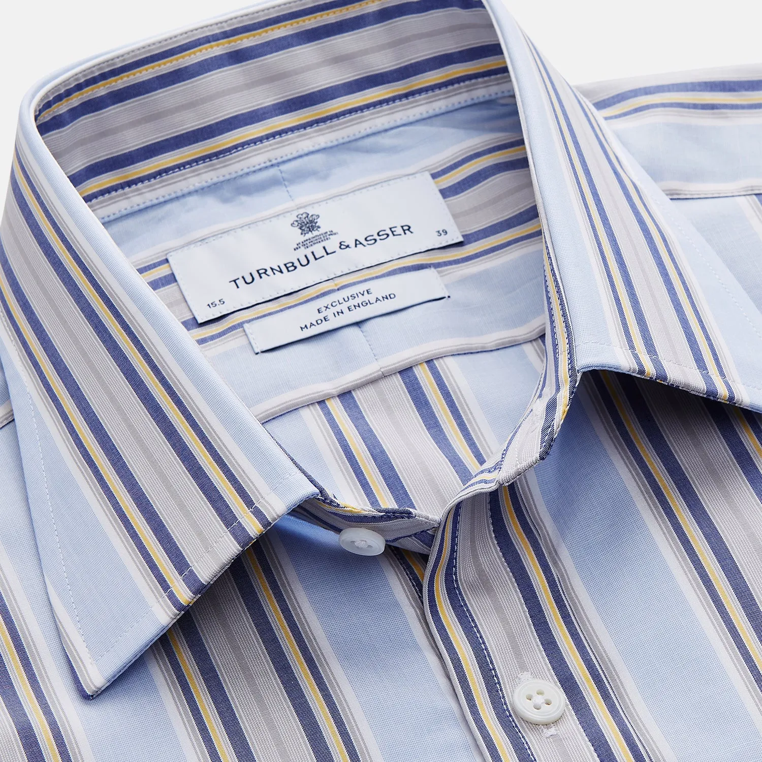 Pale Blue and Yellow Stripe Cotton Regular Fit Mayfair Shirt