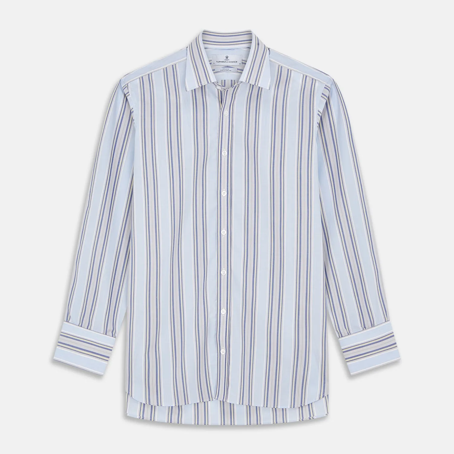 Pale Blue and Yellow Stripe Cotton Regular Fit Mayfair Shirt