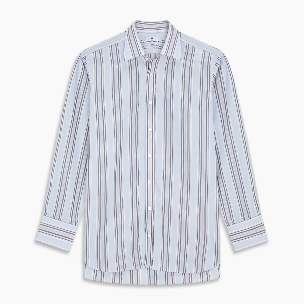 Pale Blue and Yellow Stripe Cotton Regular Fit Mayfair Shirt