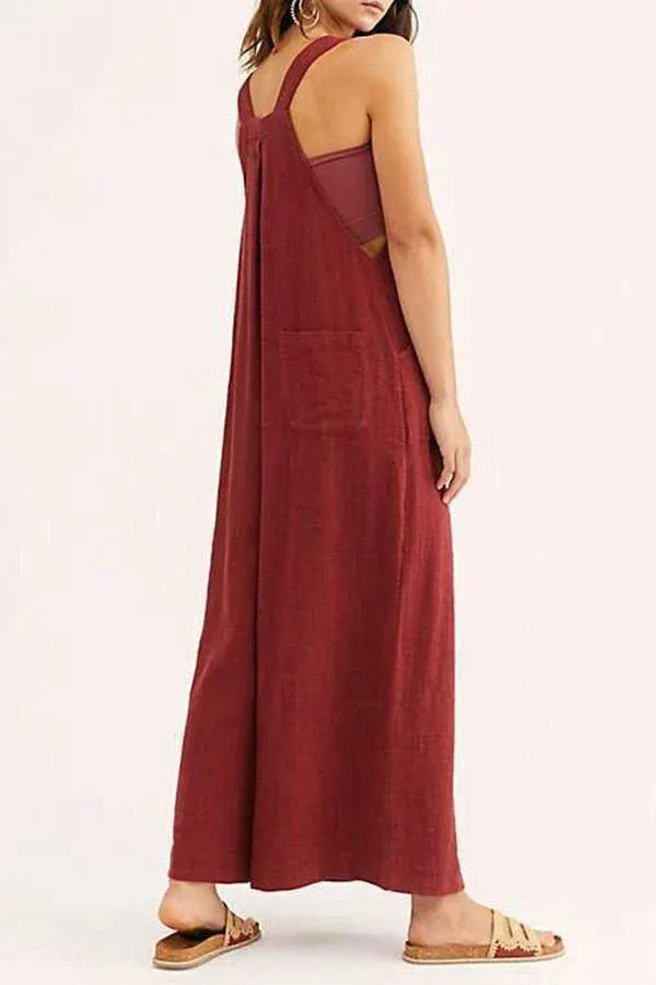 Paneled Solid Side Pockets Sling Overall Jumpsuit