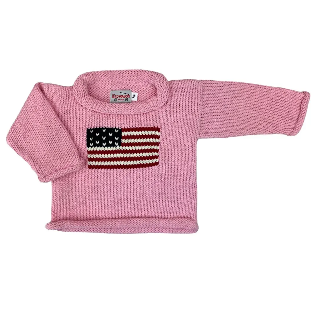 Pink American Flag Roll Neck Sweater