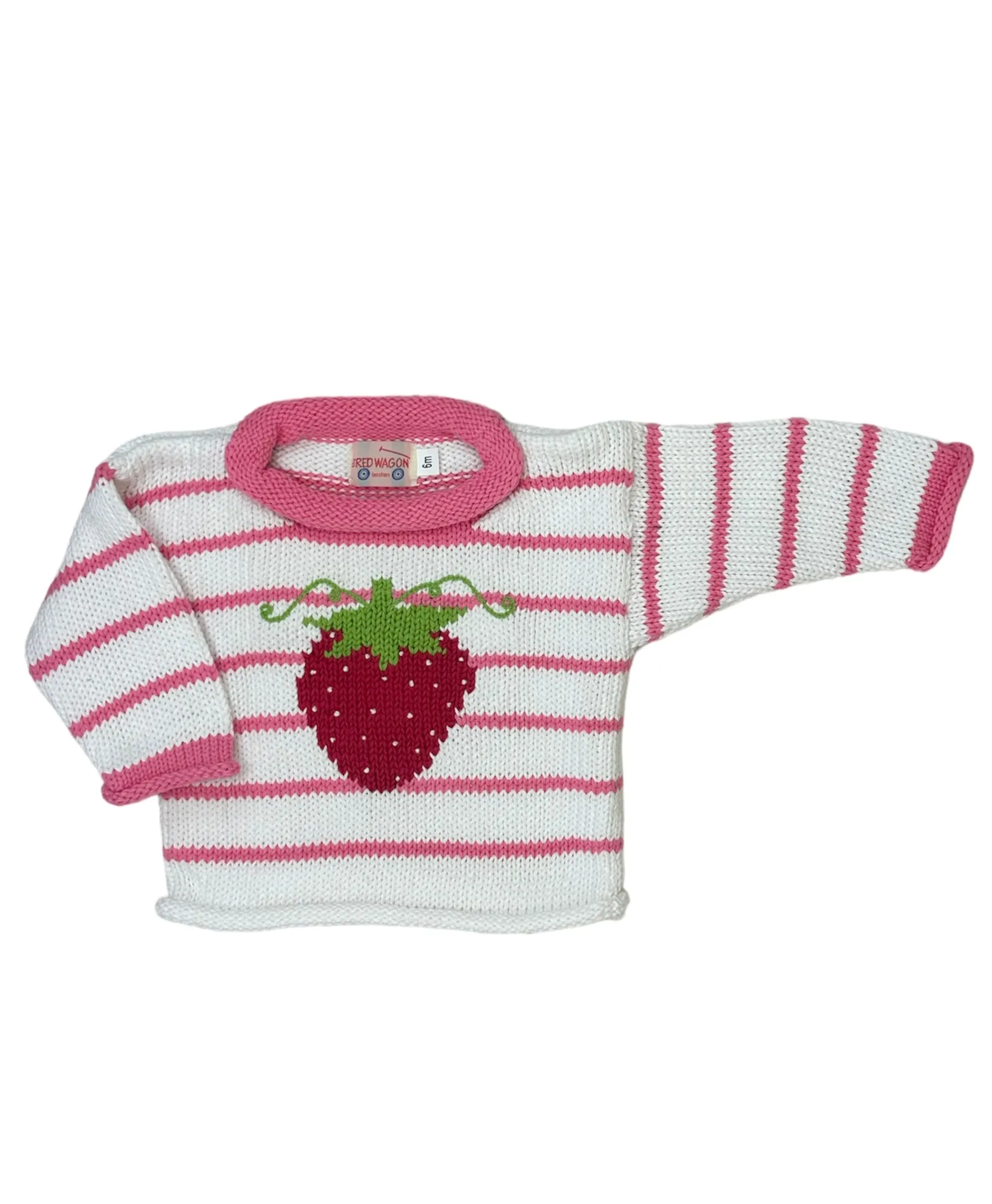 Pink/White Striped Strawberry Roll Neck Sweater