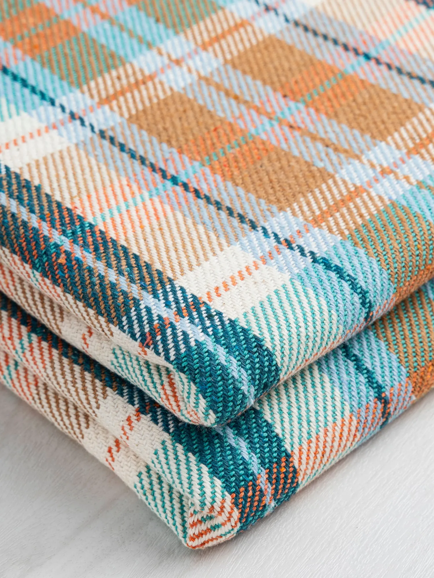 Plaid Eco Cotton Blend Twill - Cream   Brown   Blue   Orange - Swatch