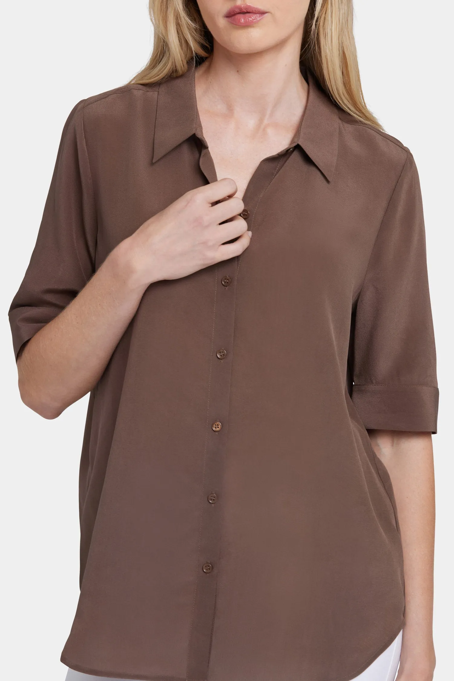 Riley Silk Elbow Sleeved Blouse - Coffee Bean