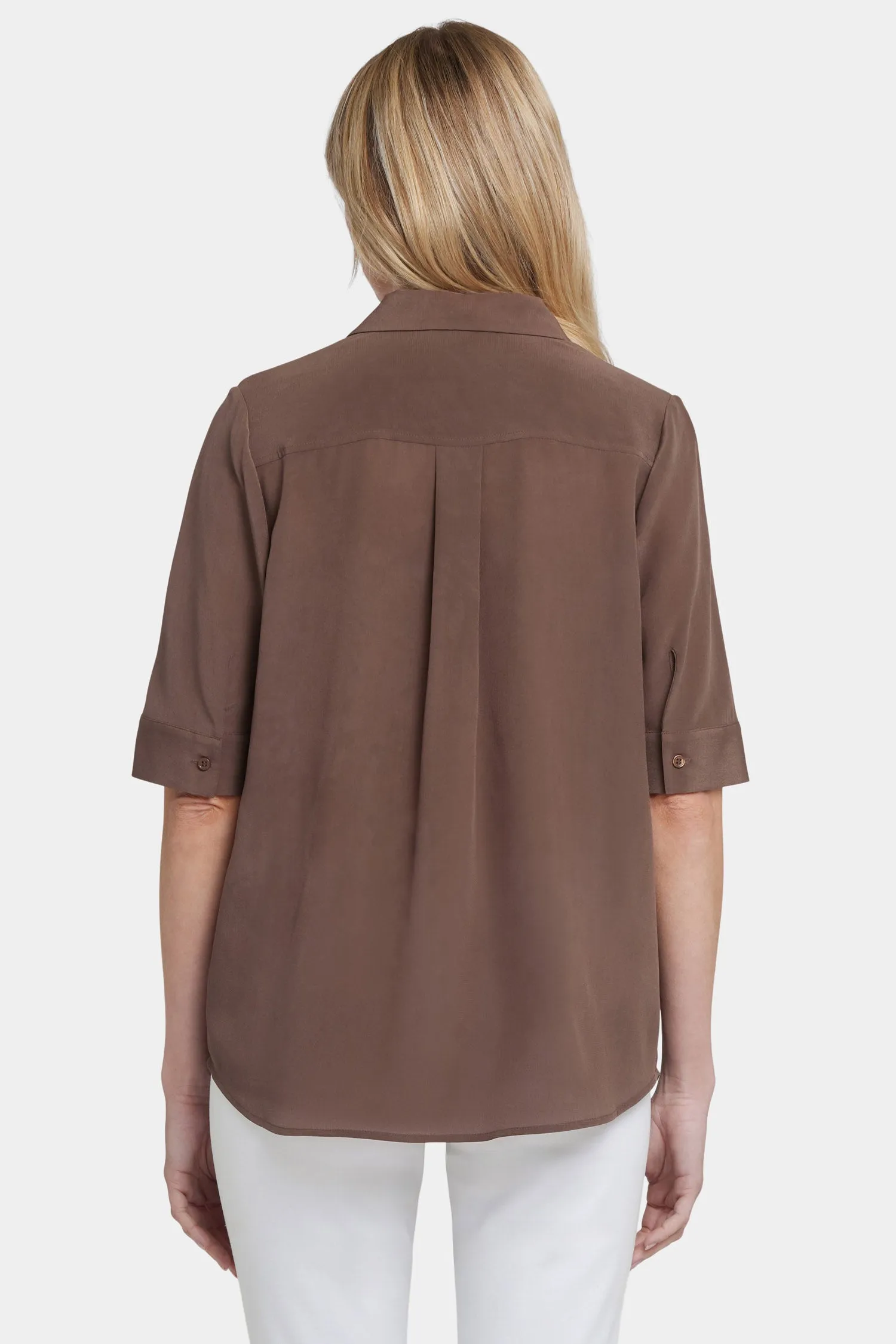 Riley Silk Elbow Sleeved Blouse - Coffee Bean