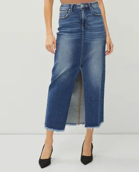 Risen High Rise Denim Maxi Skirt