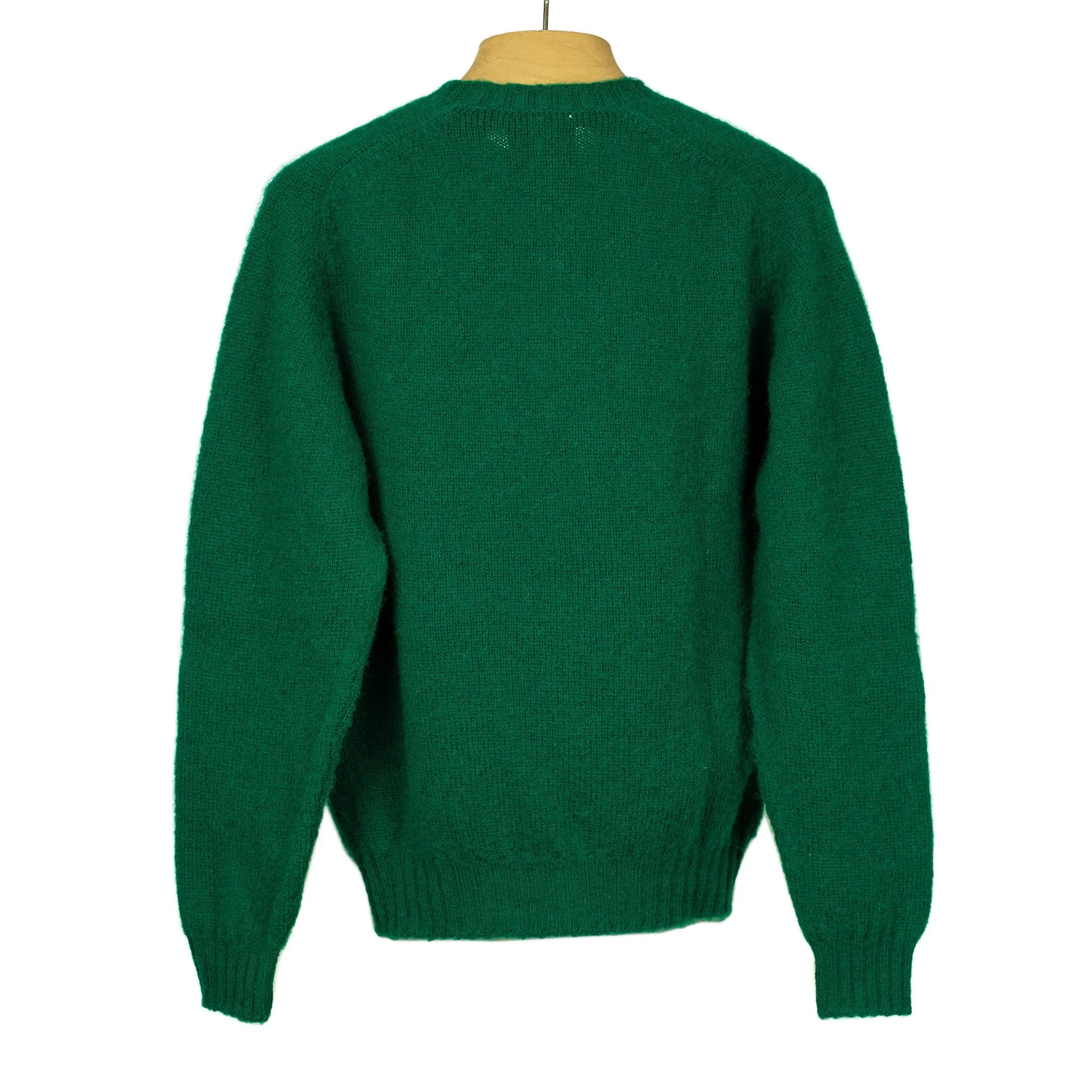 Shaggy brushed Shetland wool crewneck sweater, Tartan green (restock)