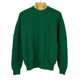 Shaggy brushed Shetland wool crewneck sweater, Tartan green (restock)