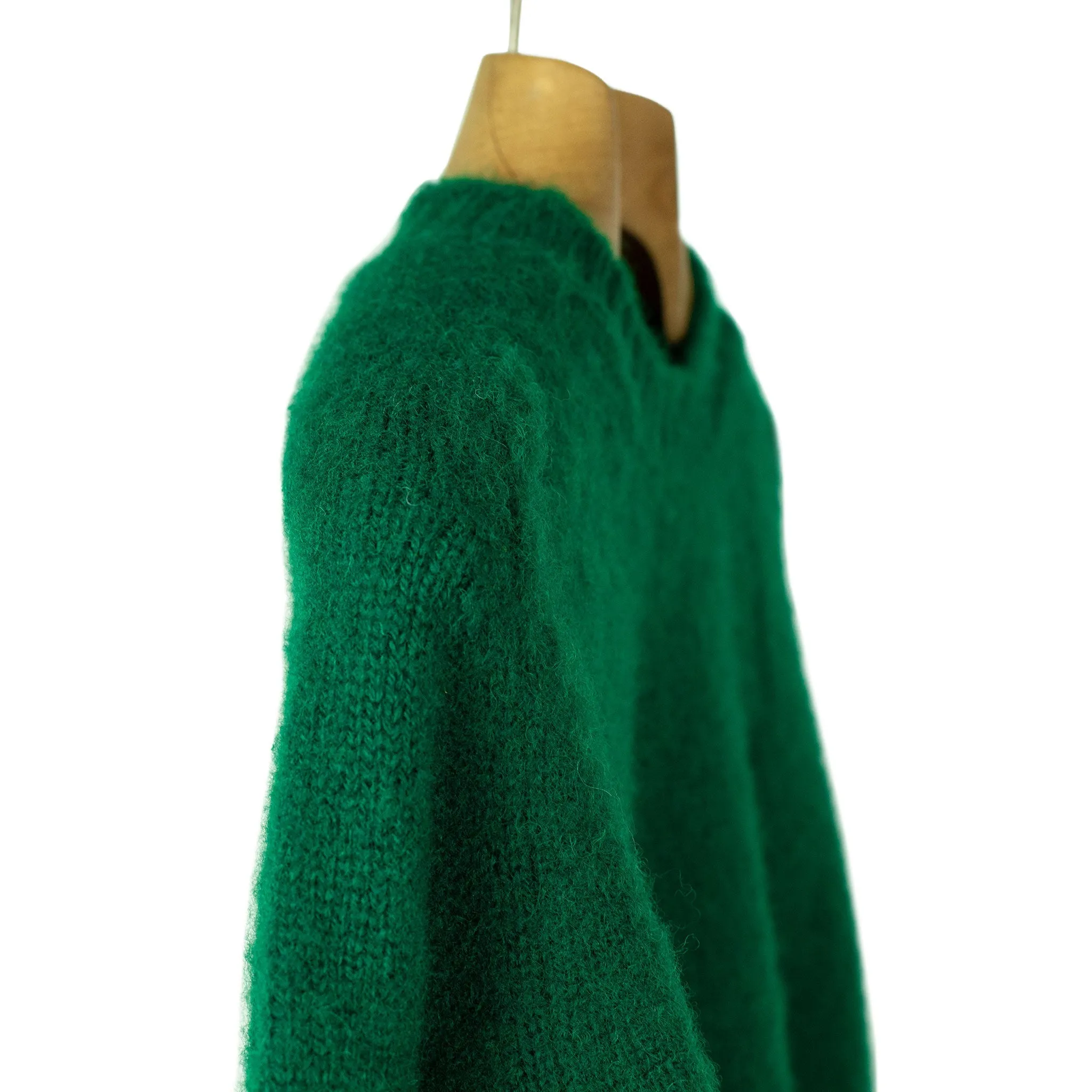 Shaggy brushed Shetland wool crewneck sweater, Tartan green (restock)