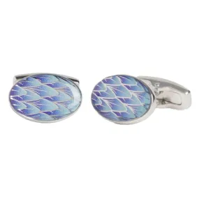 Simon Carter Feather Oval Cufflinks - Silver/Blue