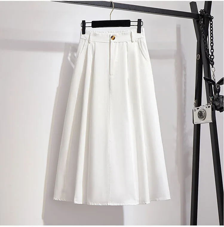 Slim Look Mid-Length Korean High Waist Flare A-Line Mori Fresh Looking College Skirt