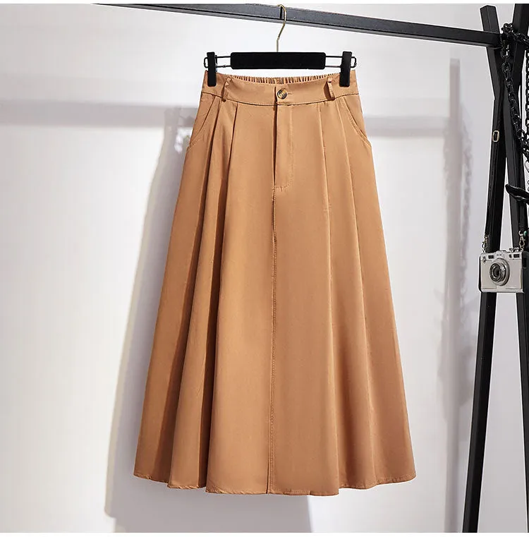 Slim Look Mid-Length Korean High Waist Flare A-Line Mori Fresh Looking College Skirt