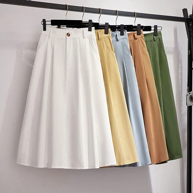 Slim Look Mid-Length Korean High Waist Flare A-Line Mori Fresh Looking College Skirt