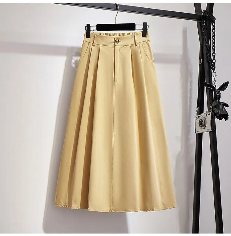 Slim Look Mid-Length Korean High Waist Flare A-Line Mori Fresh Looking College Skirt